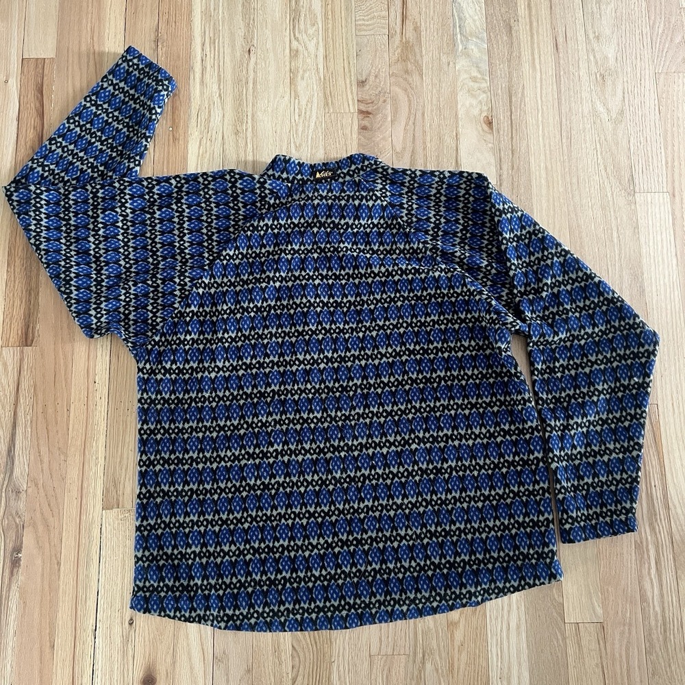 Vintage REI Fleece Jacket Mens‎ XL Blue White Geometric Half Zip Pullover 90s - Picture 2 of 7